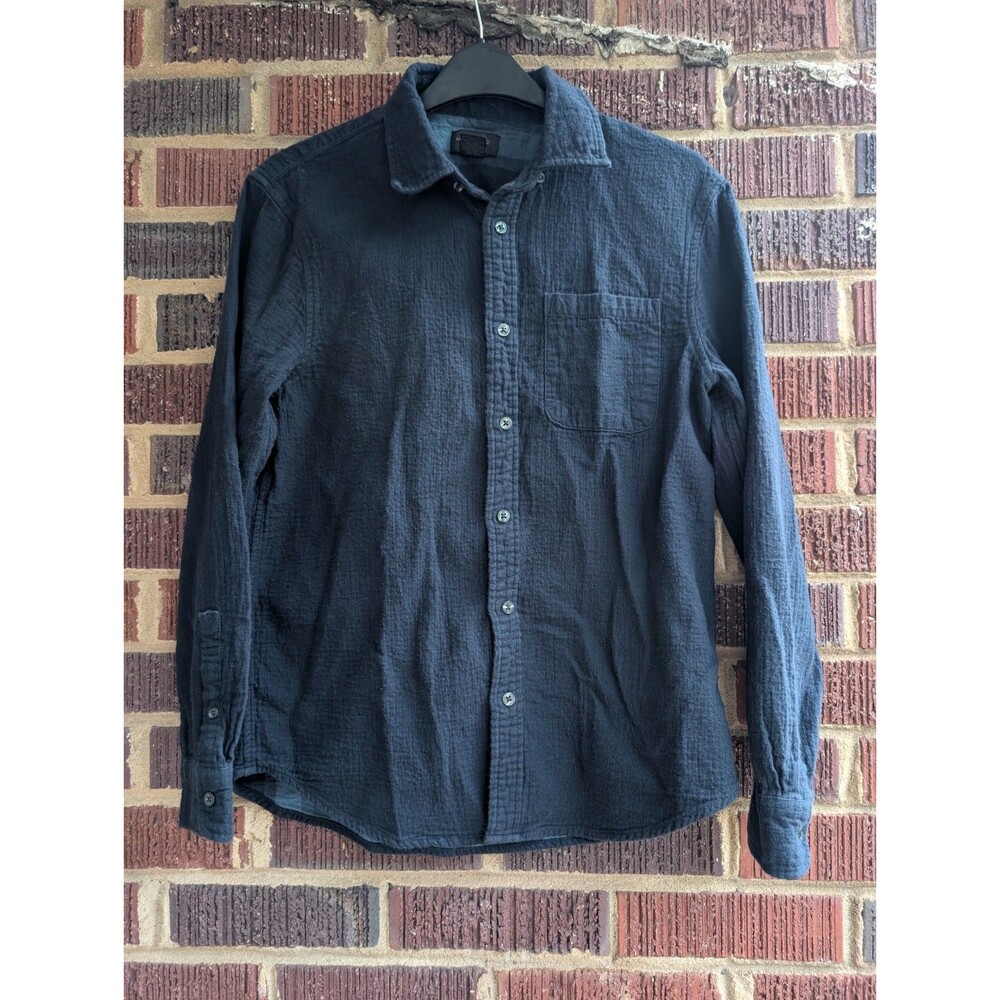 Magaschoni Man Navy Blue Cotton Mens Button Up Long Sleeve Shirt-Med